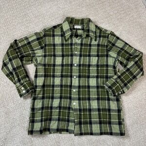 1960s‎ McGregor Hydroscot Green Plaid Wool Flannel Shirt Size Mens L Made in USA